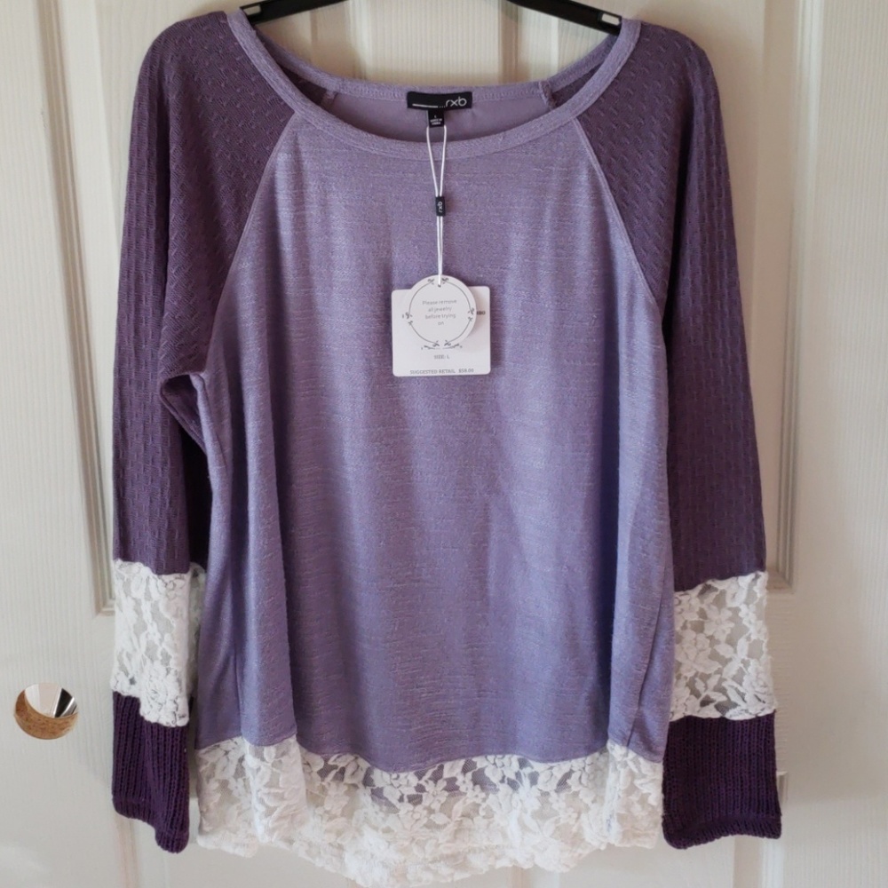 Long sleeve sweater purple and cream